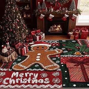 Amazon.com: Aquailis Gingerbread Rugs for Living Room - 4x6 Rug, Merry ...