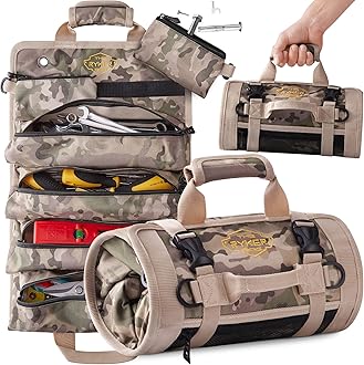 The Ryker Bag Tool Organizer - Small Tool Bag with Zipper, ToolBag W/2 Detachable Pouches - Heavy Duty Roll Up Tool Bag Organizer -Mechanic Tool Bags & Motorcycle Tool Roll Up Bag - Camouflage