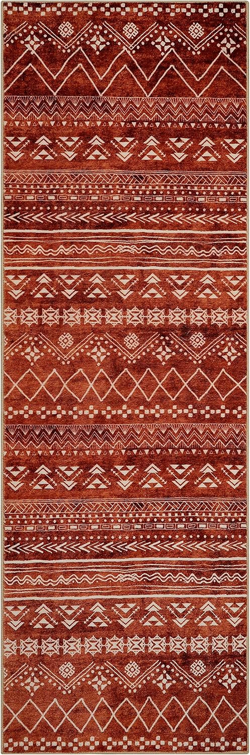 Beeiva Washable Laundry Room Rugs, Bohemian Orange Rug Runners for Hallways 6 Feet Non Slip with Rubber Backing for Bedroom Kitchen, Geomatric Tribal Rugs for Bedroom Entryway Runner