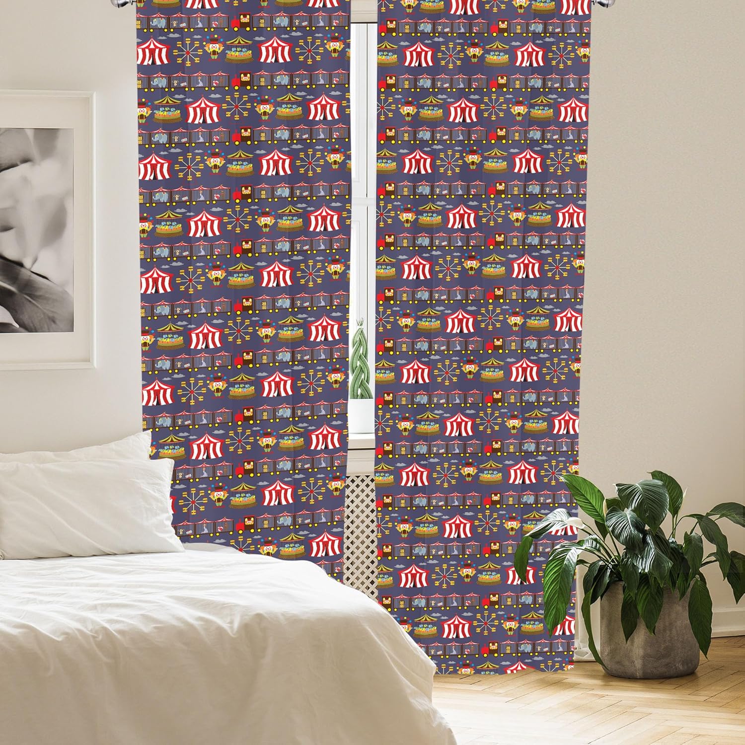 Lunarable Circus Curtains, Vintage Inspired Carousel Ferris Wheel and Clown Carnival Theme Park Pattern Animals, Window Treatments 2 Panel Set for Living Room Bedroom, Pair of - 28" x 84", Rainbow