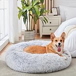 Calming Dog Bed & Cat Bed, Anti-Anxiety Donut Dog Cuddler Bed, Warming Cozy Soft Dog Round Bed, Fluffy Faux Fur Plush Dog Cat Cushion Bed for Small Medium Dogs and Cats (20"/24"/27"/30")