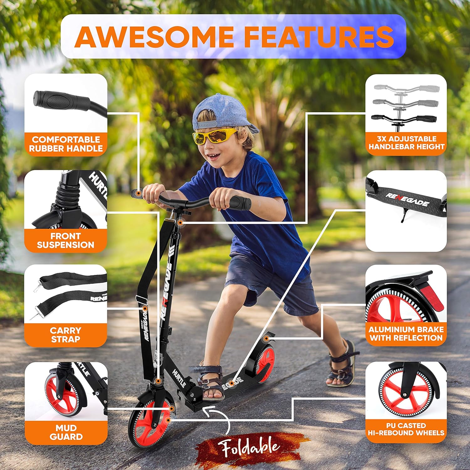 Hurtle Lightweight Kick Stunt Scooter - Lab Tested Safety Certified Street Freestyle Trick Scooter w/Alloy Deck, High Impact Wheels, ABEC-9 Bearing, HIC System - Kids, Teens (Gravity in Resurrection)