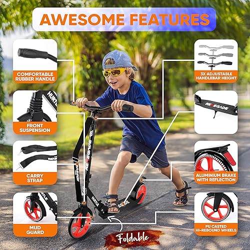 Miniatura 3 de Hurtle Renegade Kick Scooter for Kids, Teenagers & Adults - 2-Wheel Folding Scooter with Adjustable T-Bar Handlebar - Alloy Anti-Slip Deck Negro