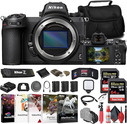 Nikon Z7 II Cámara sin espejo (1653) + 2 tarjetas de memoria de 64 GB + bolsa + 2 baterías EN-EL15c + lector de tarjetas + luz LED + software de