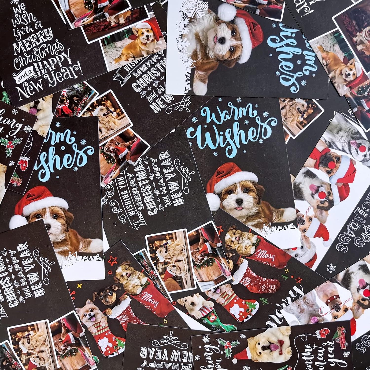 120 Sets Christmas Cards Holiday Cards with Envelopes Stickers Assortment Bulk 6 Designs Chalkboard Vintage Merry Christmas Cards Holiday Greeting Cards for Xmas Season Winter Festival Happy New Year