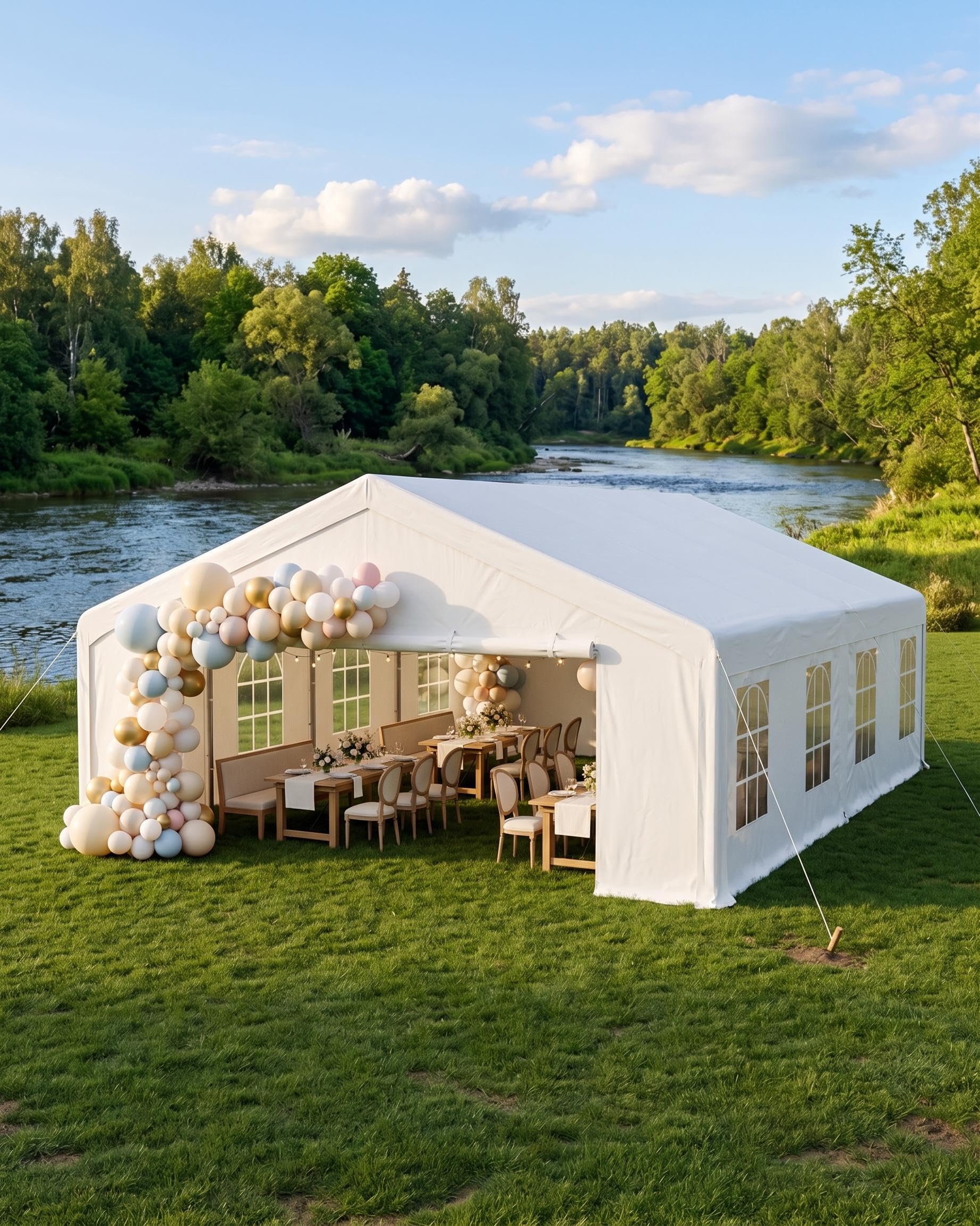 Photo 1 of ***FINAL SALE NO RETURN ***FOR PARTS *** 20x40 FT Heavy Duty Party Tent, Galvanized Steel Outdoor Canopy with Mesh Screen & Roll-Up Dual Doors, Waterproof Wedding Event Shelter, Removable Sidewalls & Windows
