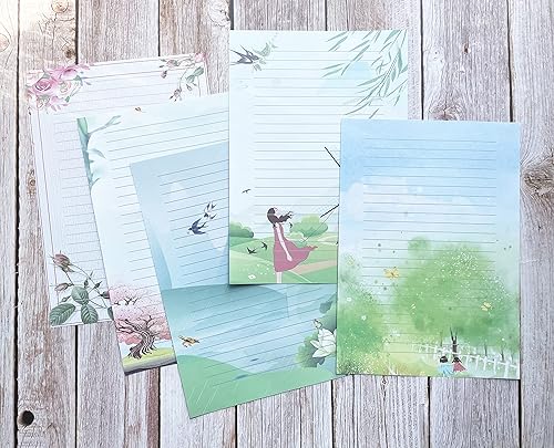 Miniatura 3 de 50 papeles de papelería de escritura, papel de papelería rayado para escribir cartas, notas, invitaciones, manualidades, 5 estilos diferentes (11.7