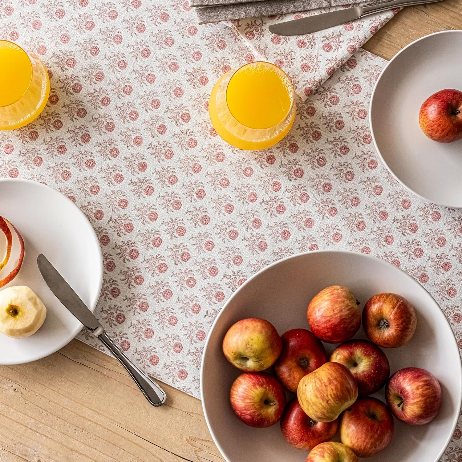 Over&Back 18x108 Hand-Blocked Printed Cotton Table Runner - Washable Table Runners for a Custom Home Decor Tablescape - Perfect for Coffee Table, Dinner Table, Living Room, and More - Pink Bloom