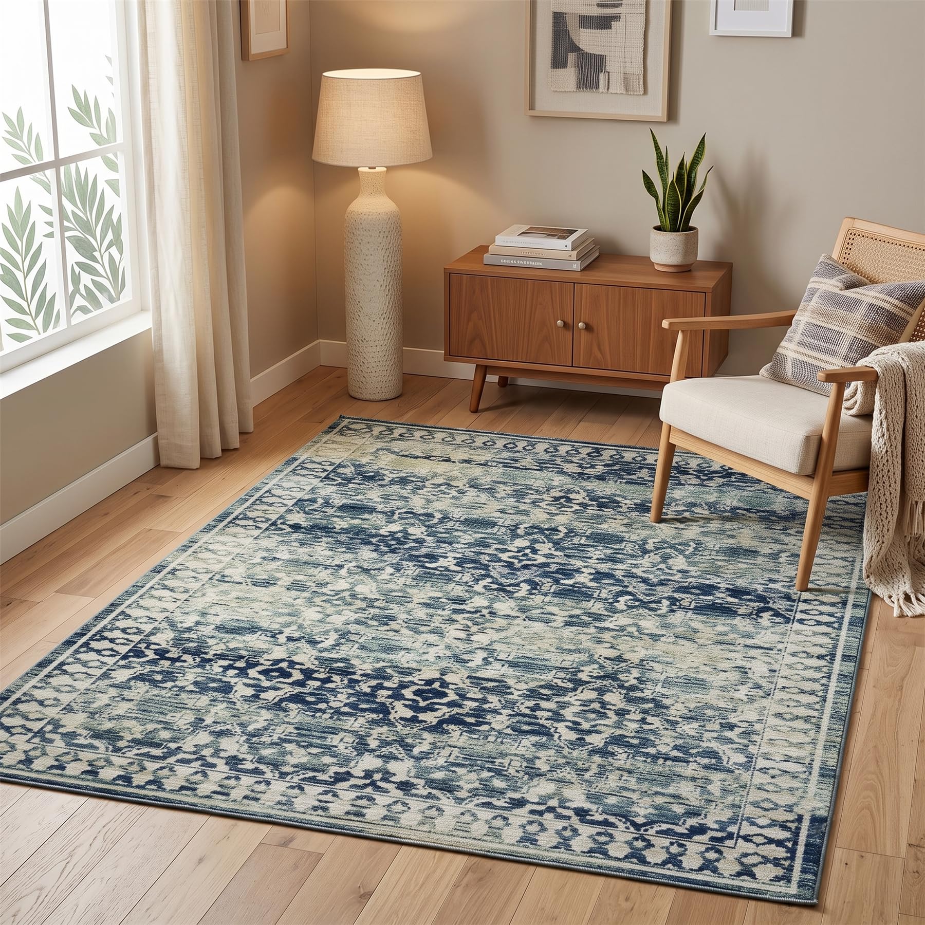 Pagnanno. Vintage Foldable & Washable Rugs Non Slip Area Carpet Low Pile Soft Printed Floor Mat for Living Room Bedroom Lounge Dining Room Kitchen Home Office (160 x 230 cm)