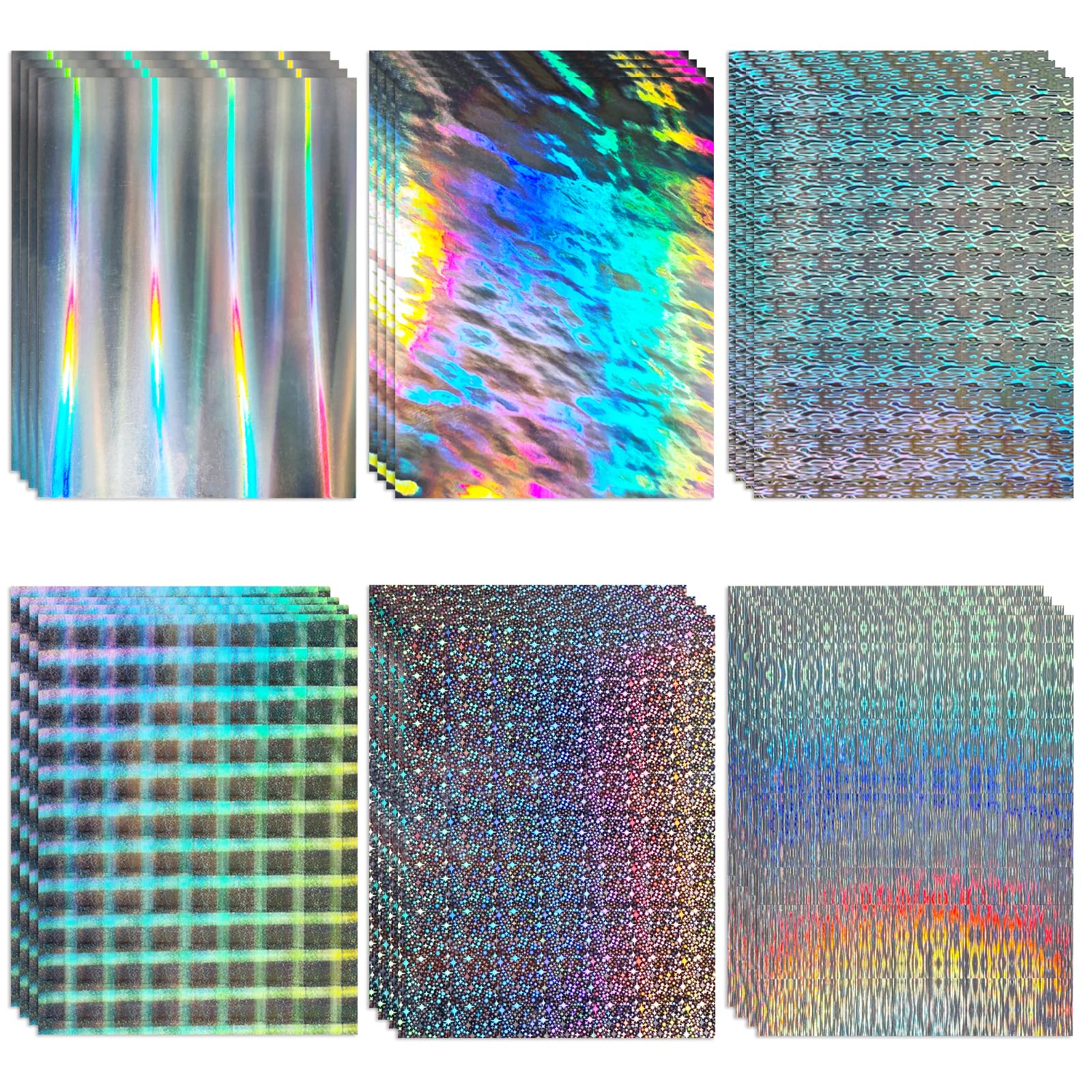 24 arkusze kartonu holograficznego, 21,5 x 28 cm, 250 g/m², 6 mieszanych stylów, metaliczny karton, błyszczący, opalizujący papier lustrzany, gruba folia do scrapbookingu, tworzenia kart, rękodzieła