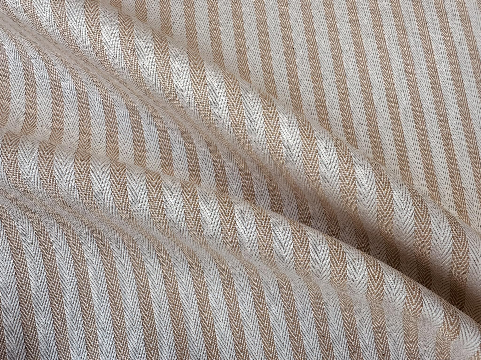 Tissu à chevrons 5 mm aspect lin effet lin rayé, lignes crème, décoration d'intérieur, couture – 328 cm extra large – Vendu au mètre – Miel
