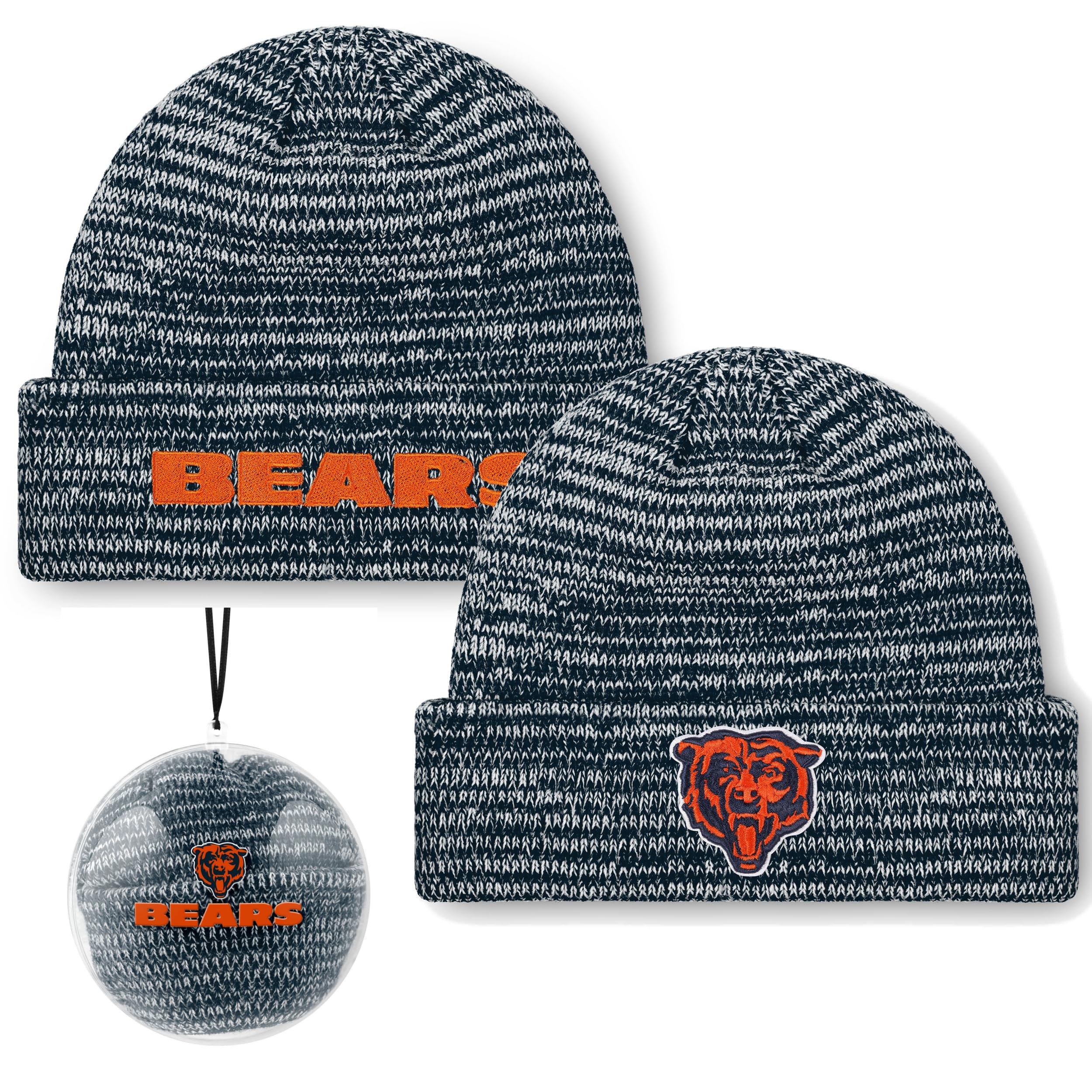 FOCO NFL Unisex-Adult Official Marled Cold Weather Cuffed Knit Beanie in Clear Ball Ornament (US, Alpha, One Size, Chicago Bears)