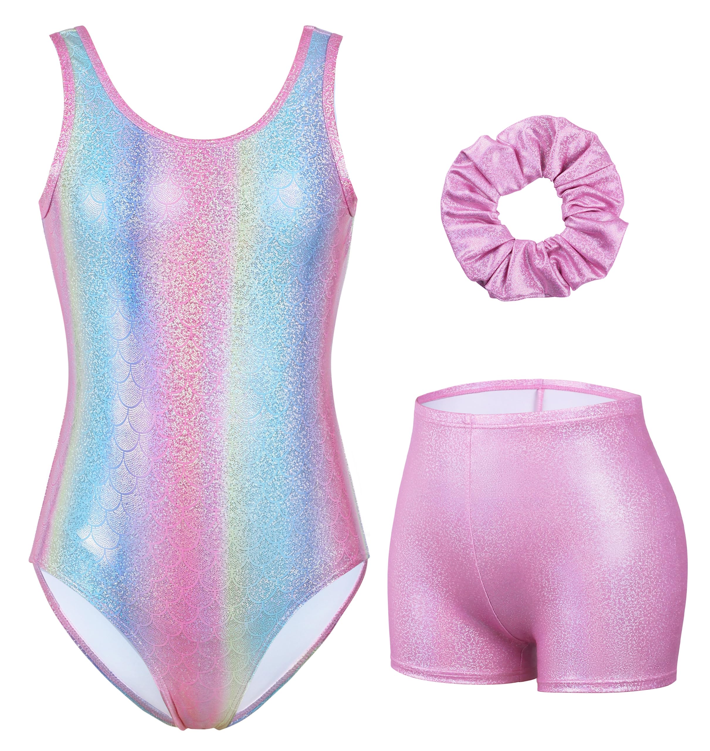 beautyin Leotardos de gimnasia para niñas, unitardos de baile, ropa deportiva con pantalones cortos