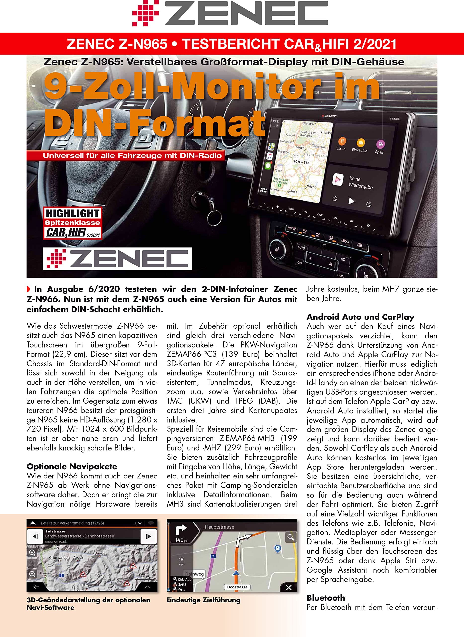 Zenec Z-N965 | 9 Zoll - 1-DIN Radio Dab+ INFOTAINER Bluetooth Apple CarPlay AndroidAuto Spotify Autoradio