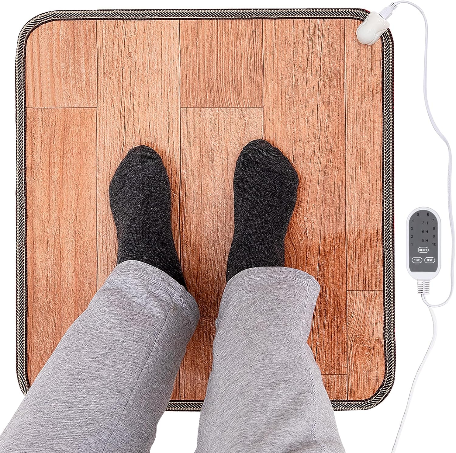 Heated Floor Mat - Foot Warmer Under Desk, 19.7x21.7in Heated Feet Rest for Home Office Desk, Winter 110V Electric Heating Pad with 3 Timers & 10 Adjustable Temperature