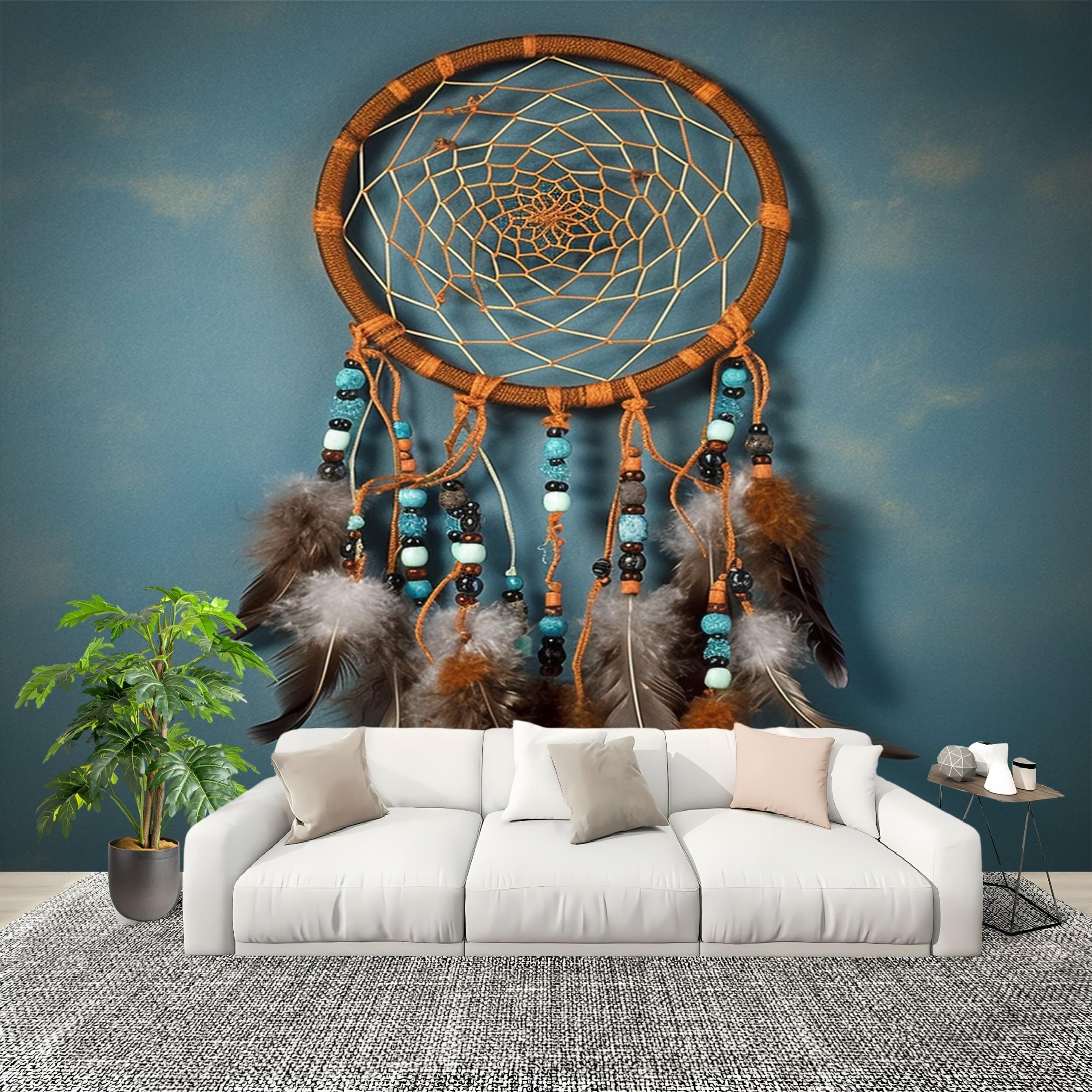 Wand Art Dekoration Fototapete TraumfäNger BohèMe Stil Federn Vlies Tapeten XXL Moderne Wandtapete für Wohnzimmer Schlafzimmer Blau Vliestapete Wandtapete 3D Effekt Wandbilder 250x175 cm