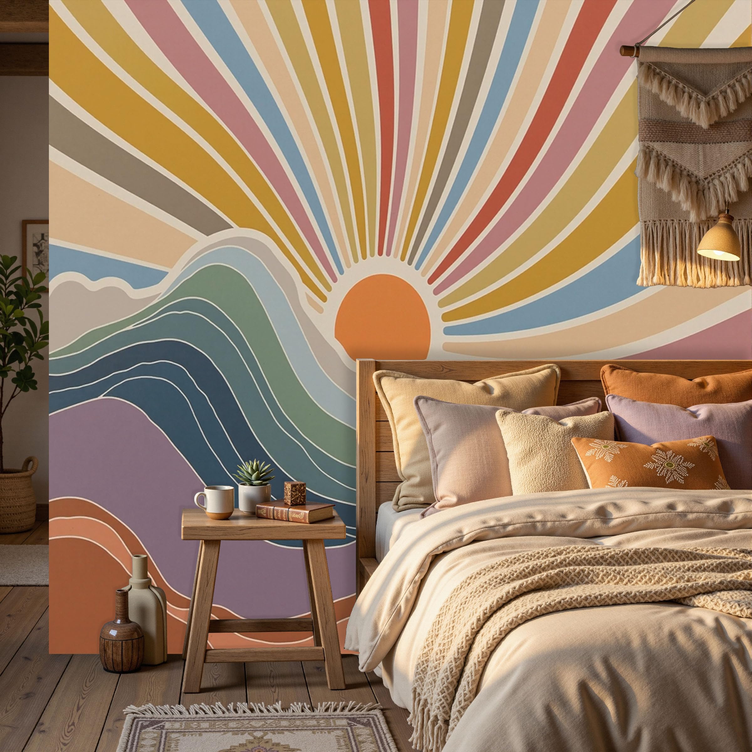 Papier peint panoramique 3D orange pour décoration murale de chambre moderne