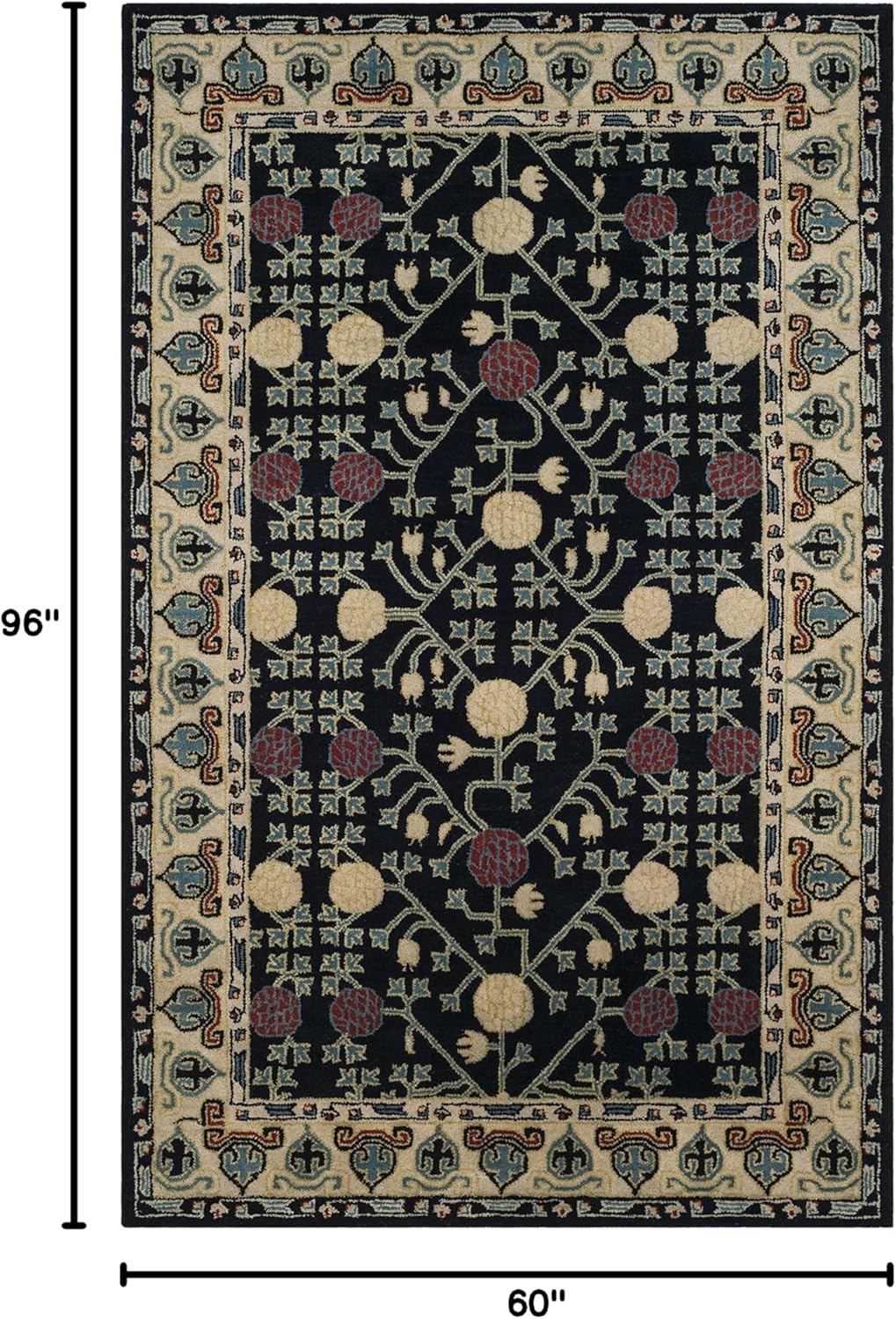 SAFAVIEH Heritage Collection Area Rug - 5' x 8', Navy & Ivory, Handmade Traditional Oriental Wool, Ideal for High Traffic Areas in Living Room, Bedroom (HG740N)
