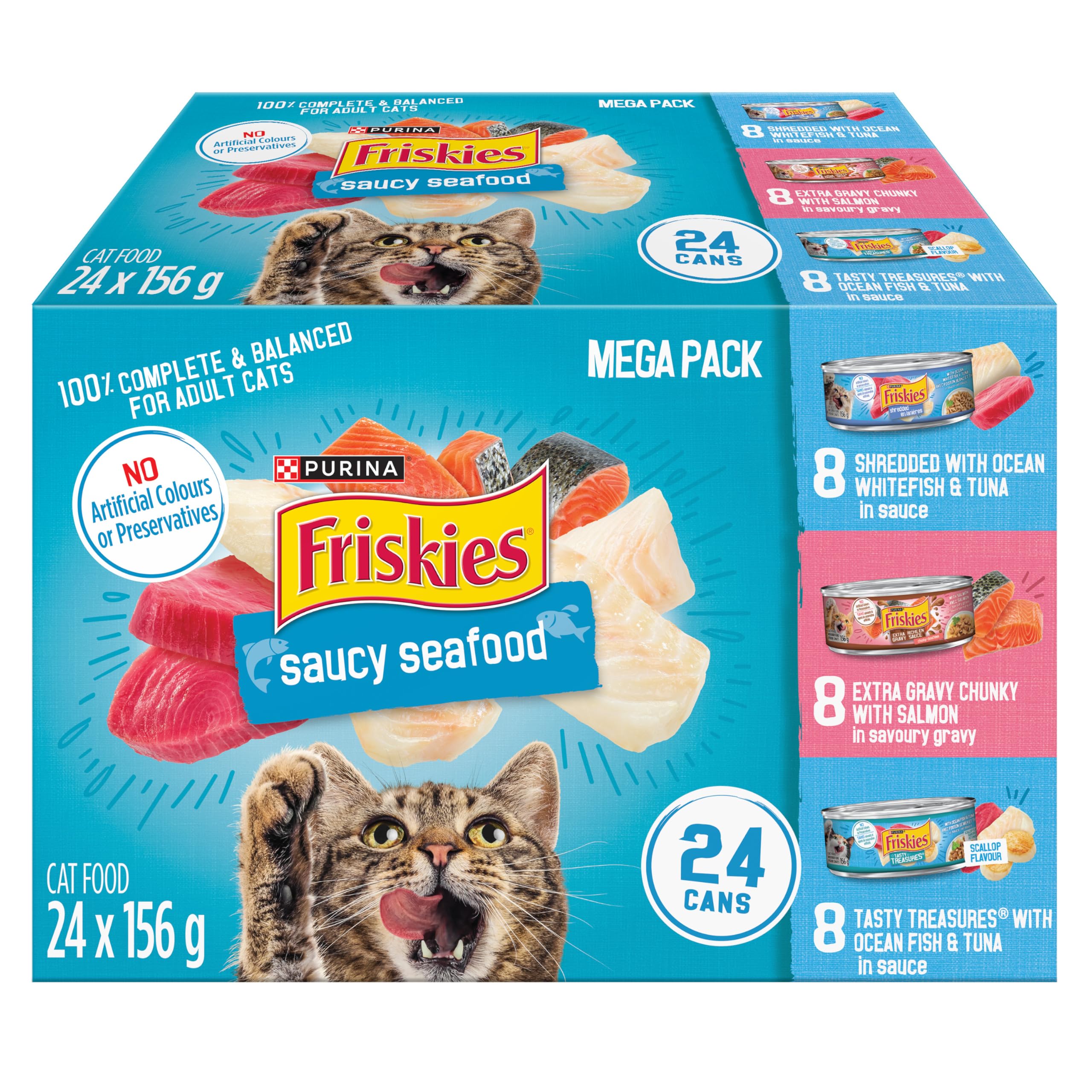 Friskies Saucy Seafood Wet Cat Food, Variety Pack 3 Flavours - 156 g Can (24 Pack) image 2
