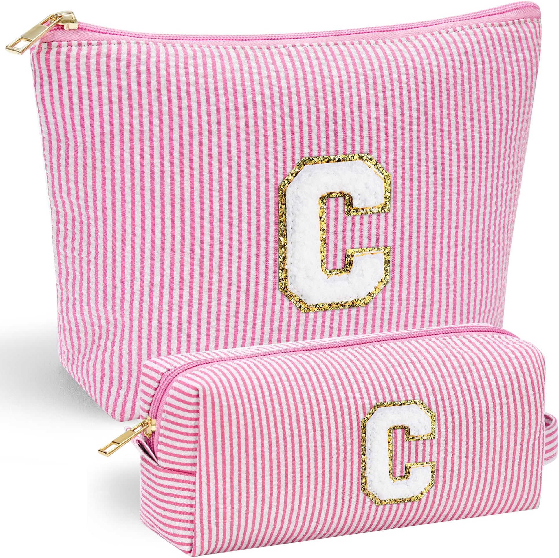 YOOLIFE Preppy Makeup Bag for Women - Personalized Cute Makeup Pouch for Girlfriend Bridesmaid Wife | Cosmetic Travel Toiletry Bag for Friend | Birthday Gift Idea for Her Mom Preppy Stuff Pink C