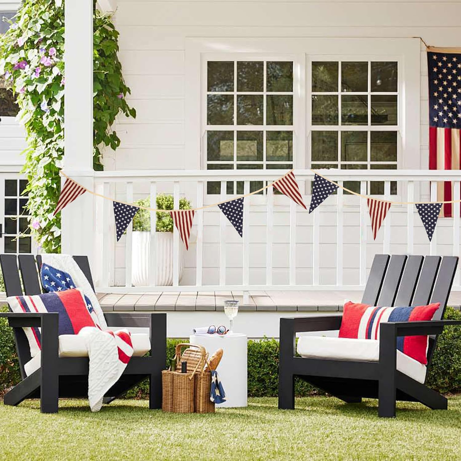 Vintage Stars and Stripes American Flag Bunting Banner, 5 Meter Cotton Garland with 10 Double-Sided USA Pennant Flags, Patriotic Hanging Decoration for 4th of July, Memorial Day, Independence Day
