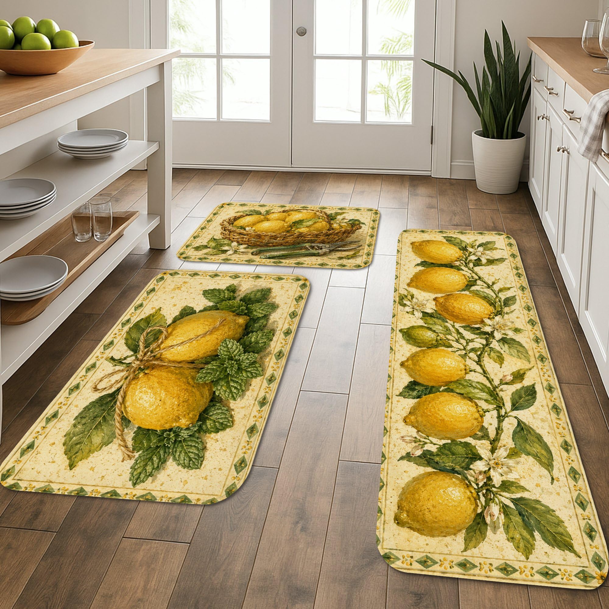 Tapis doux vintage motif fruits jaunes pour une cuisine chaleureuse