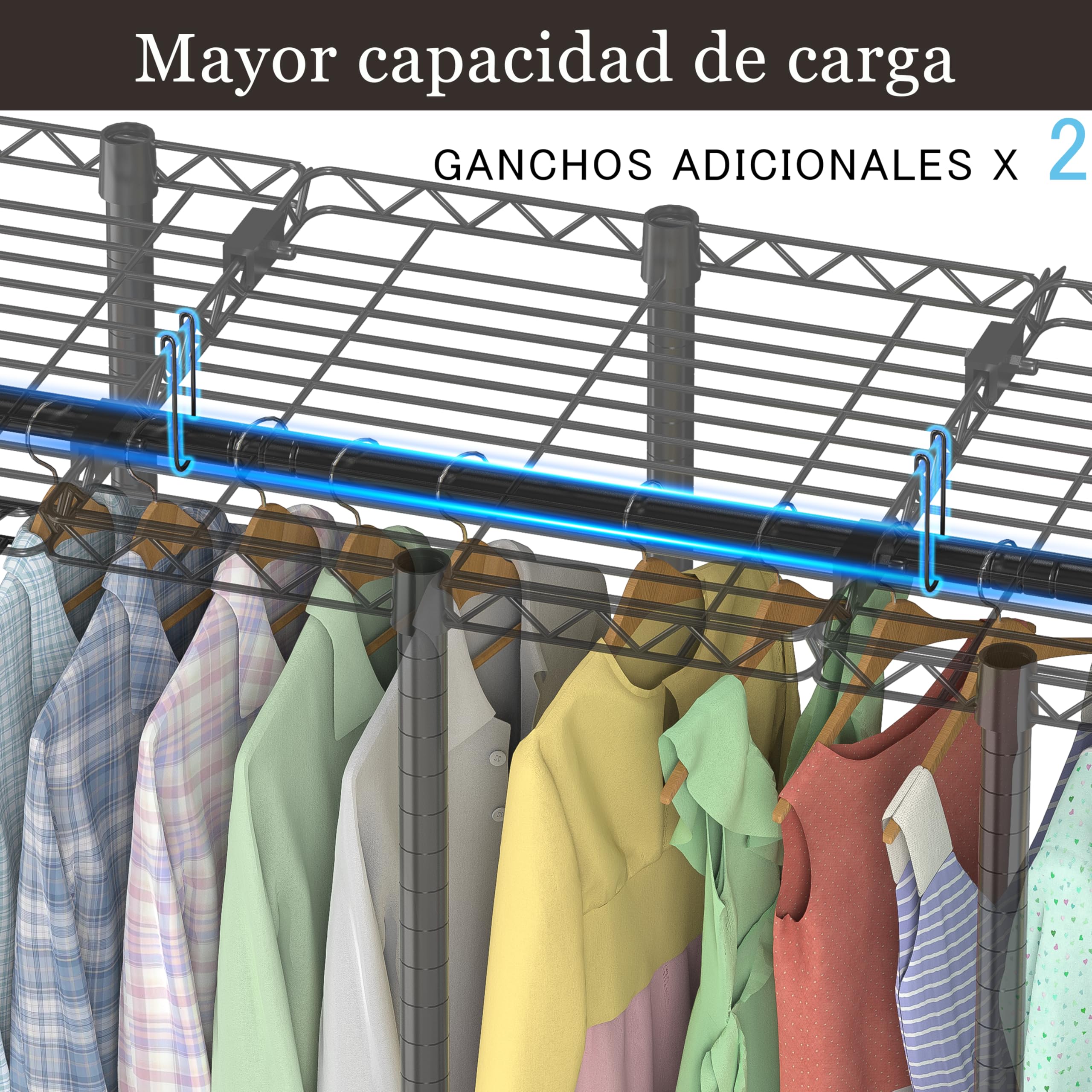AQRA Perchero Burro Ropa, Percha Resistente de 4 Capas, Con Versión de Malla Para Colgar Pantalones, 193.5 * 43.5 * 195cm, Capacidad de Carga Máxima 1300 Libras (negro)