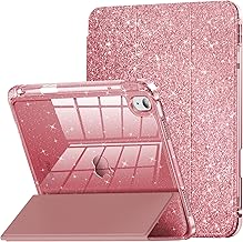 INFILAND for iPad Air 11 inch Case M2 2024/M3 2025, iPad Air 7th/6th5th/4th Generation Case 2022/2020 10.9 inch, Glitter Cover with Clear Back, Pencil Holder for Kids Girls, Rose Gold