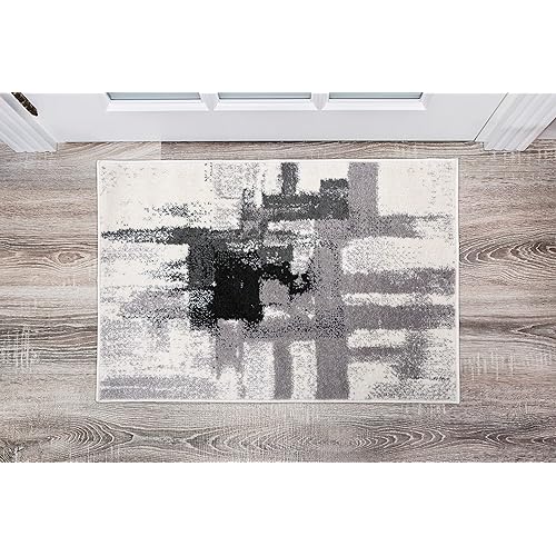 Rugshop Black Contemporary Abstract Accent Rug — Non-Shedding for Entryway, Bathroom and Kitchen 2' x 3'