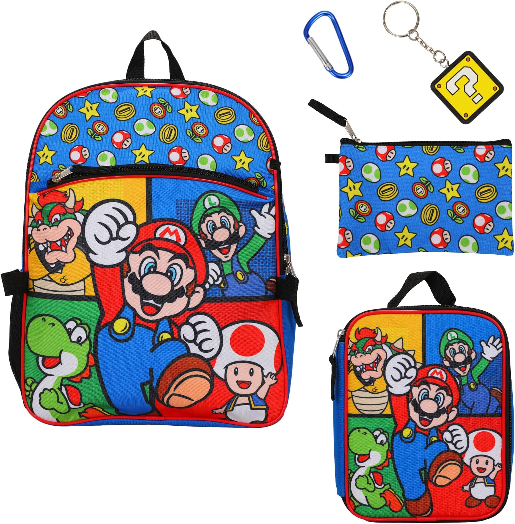 Unisex Super Mario Bros Power-Ups 5-Piece Backpack Set (Little Kid/Big Kid), Red, One size