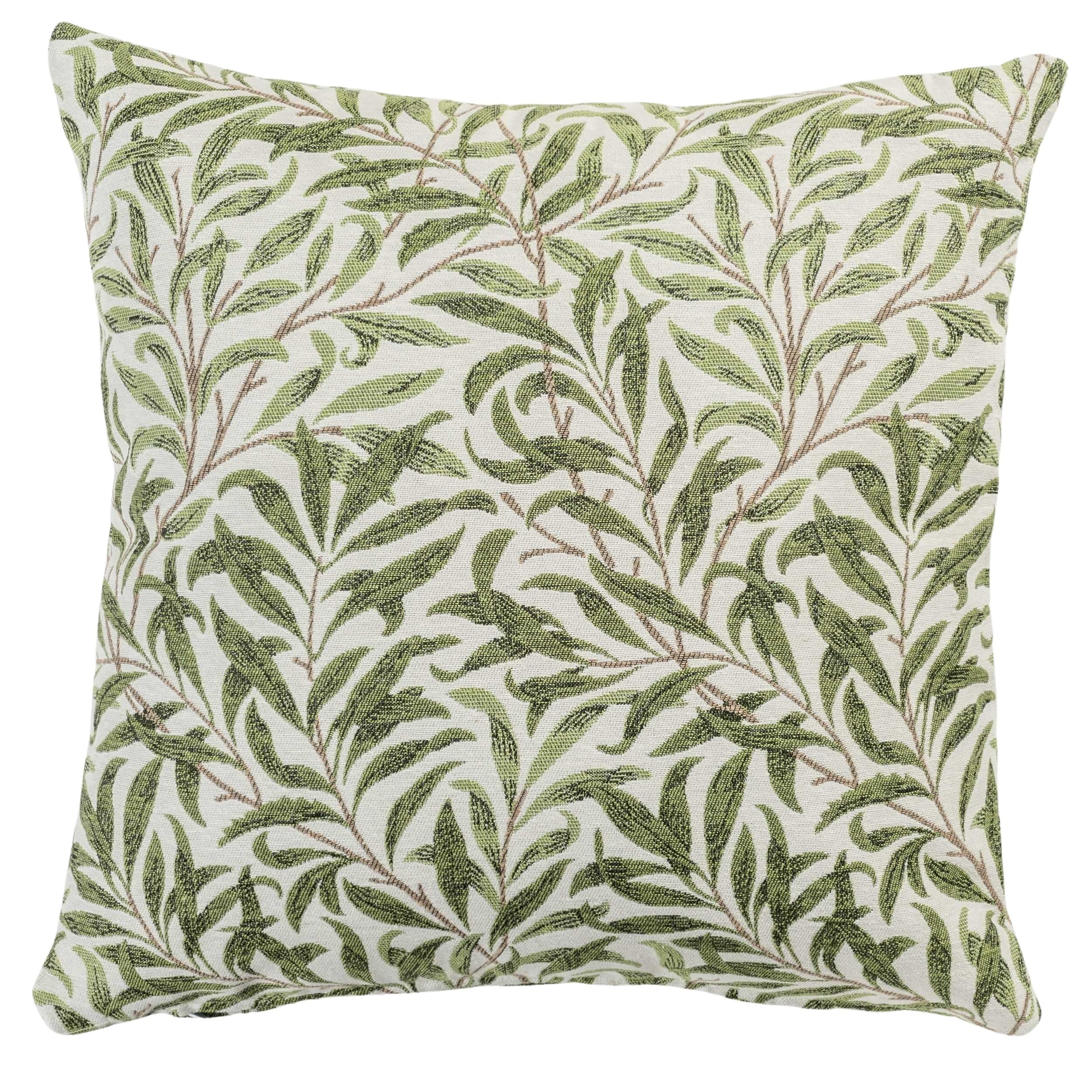 Linen Loft Green Willow Branch Tapestry Cushion Cover In William Morris Style Botanical Leaf Print In Sage And Beige. 17X17 Square Cover Only