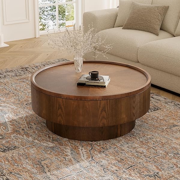 Round Walnut Table with Hidden Storage