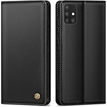 Premium Leather Protective Case for Samsung Galaxy A71, Wallet Card Slot, Stand Function, Folding Flip Case for Galaxy A71, Black