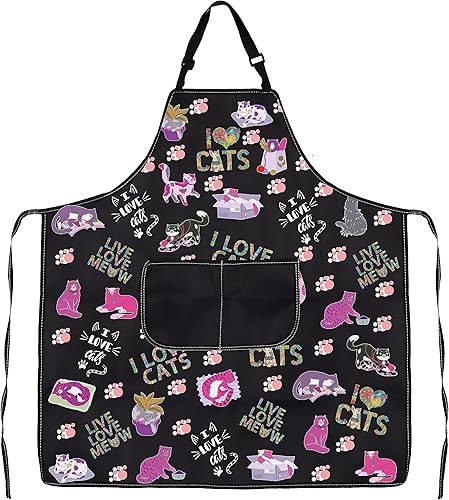 Miniatura 5 de CMNIM Delantal para gatos amantes de los gatos, delantal de gato lindo con bolsillos, delantal de cocina para gatos, delantal para hornear, delantal