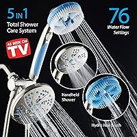 Vista 2 de Aquassage 5 en 1 de AquaCare - Cabezal de ducha de alta presión de 76 modos, combinado, ducha de mano, cepillo corporal y cepillo de pelo en uno.