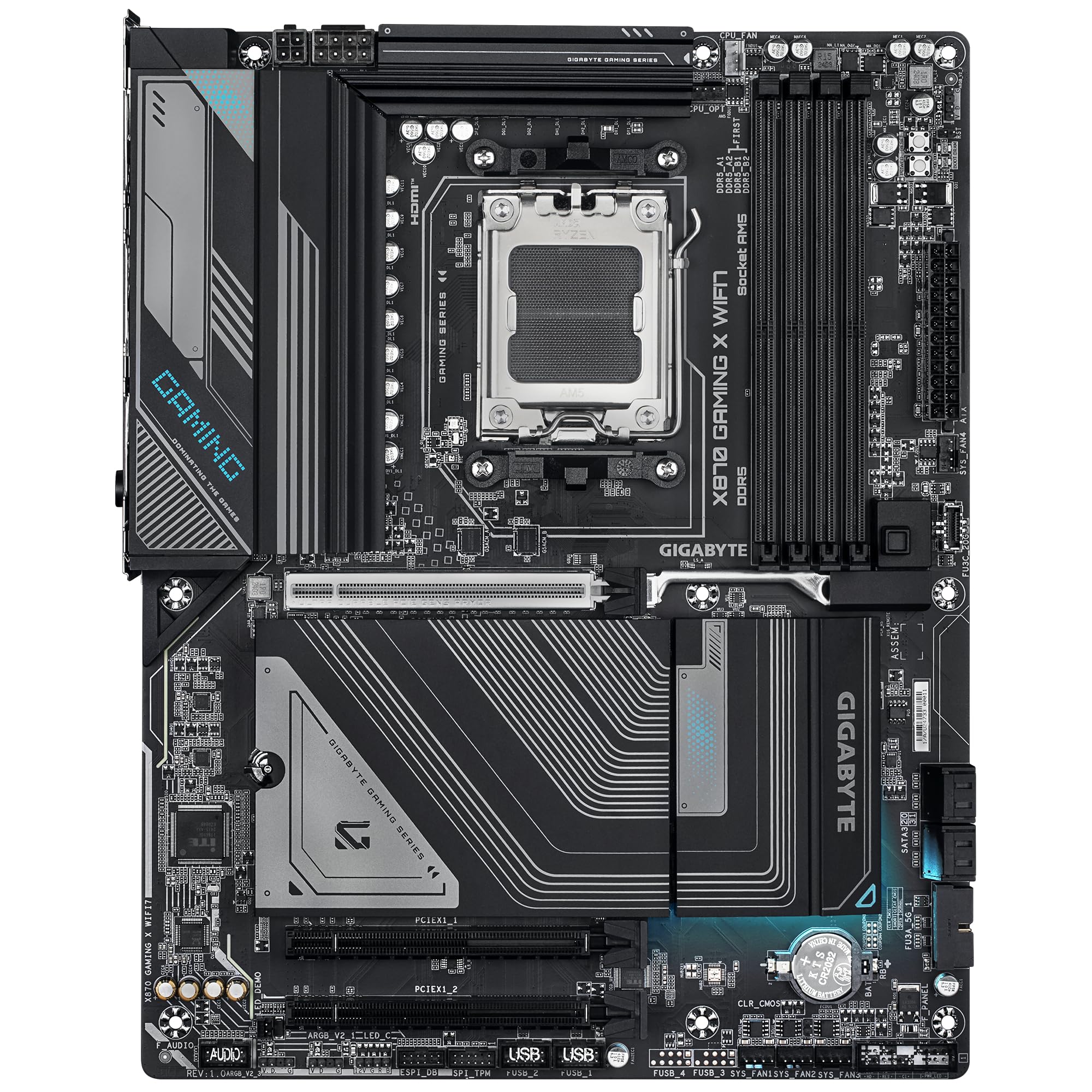 GIGABYTE Płyta główna X870 GAMING X WIFI7 - obsługuje procesory AMD Ryzen 9000, 16+2+2 fazy VRM, do 8000 MHz DDR5 (OC), 1 x PCIe 5.0, Wi-Fi 7, 2.5 GbE LAN, USB 4