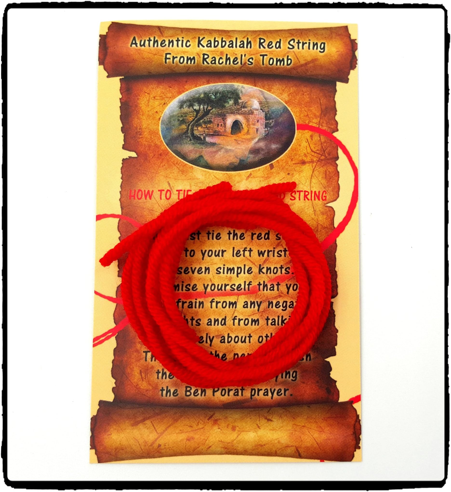 5 Kabbalah Wool Evil Eye Protection Red String Bracelets From Rachel's Tomb + Ben Porat Blessing Card