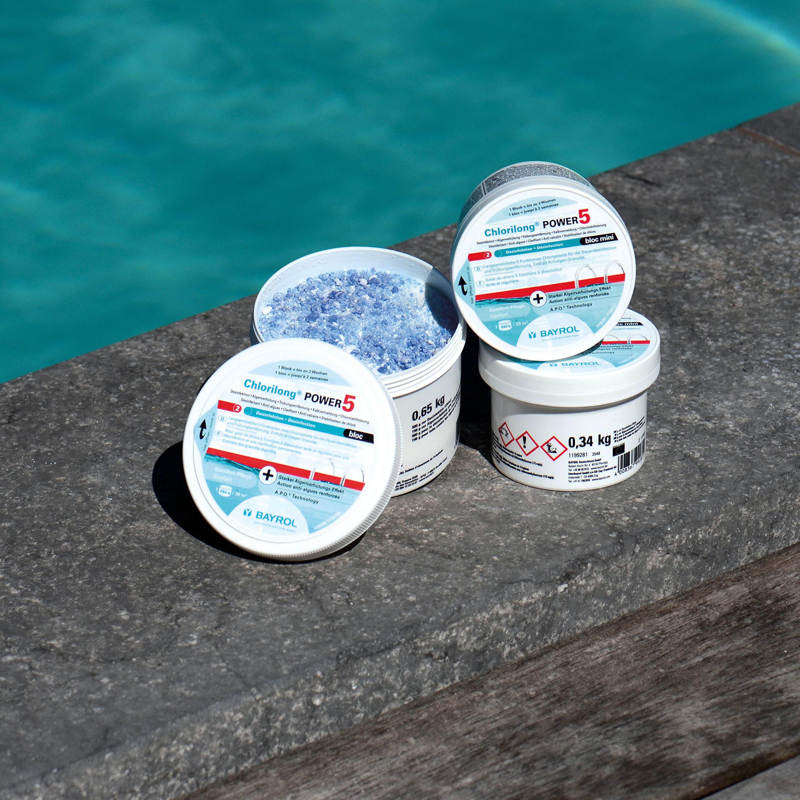 BAYROL Chlorilong Power - Mini comprimés 5 en 1 Anti-algues et floculant pour piscines de 340g - pour maîtrise efficace 