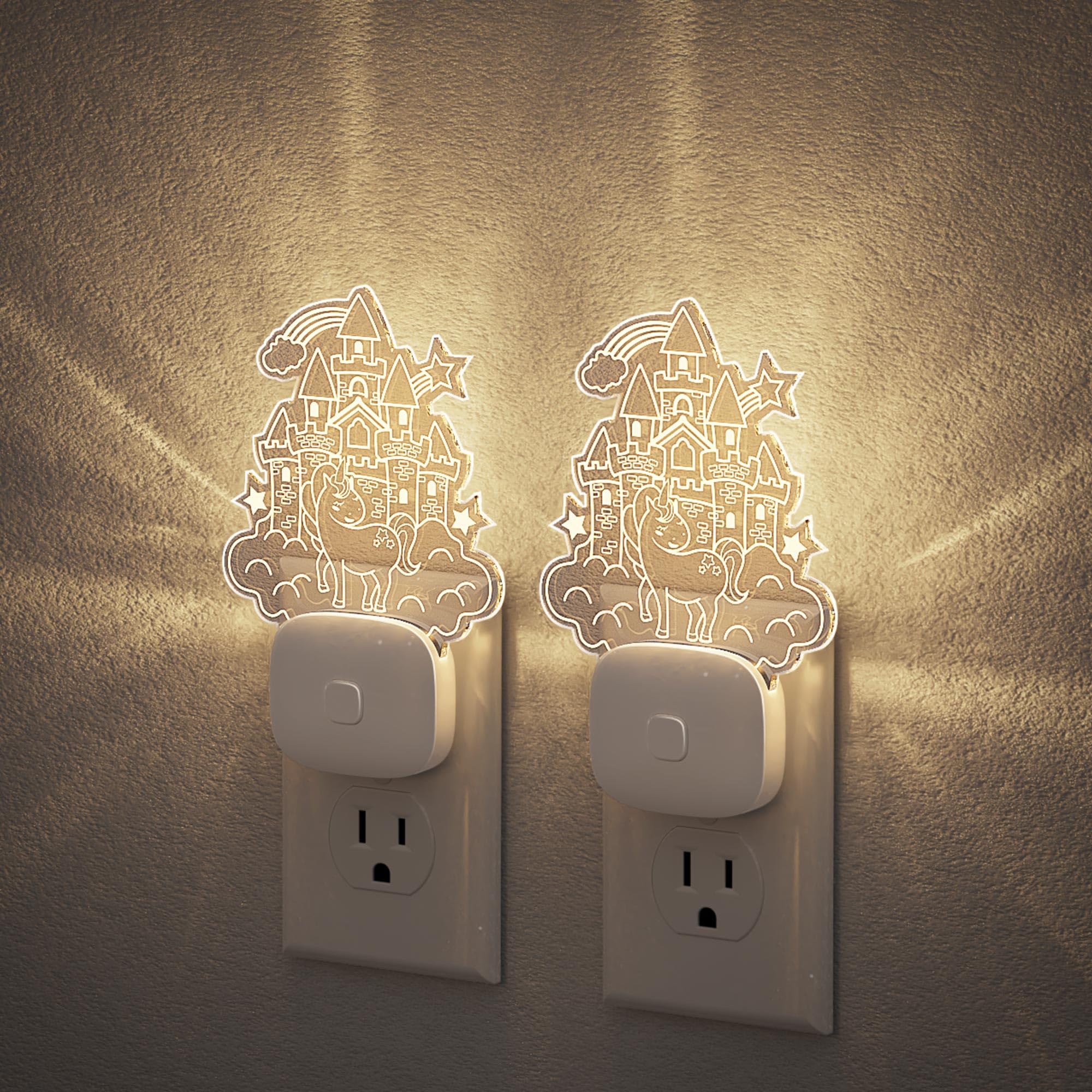 JandCase LED Night Light, 2 Pack Plug in Night Light, 10 Color Changing Castle Night Light with Dusk to Dawn Sensor, Acrylic RGB Nightlight for Girls Bedroom, Gifts for Girls