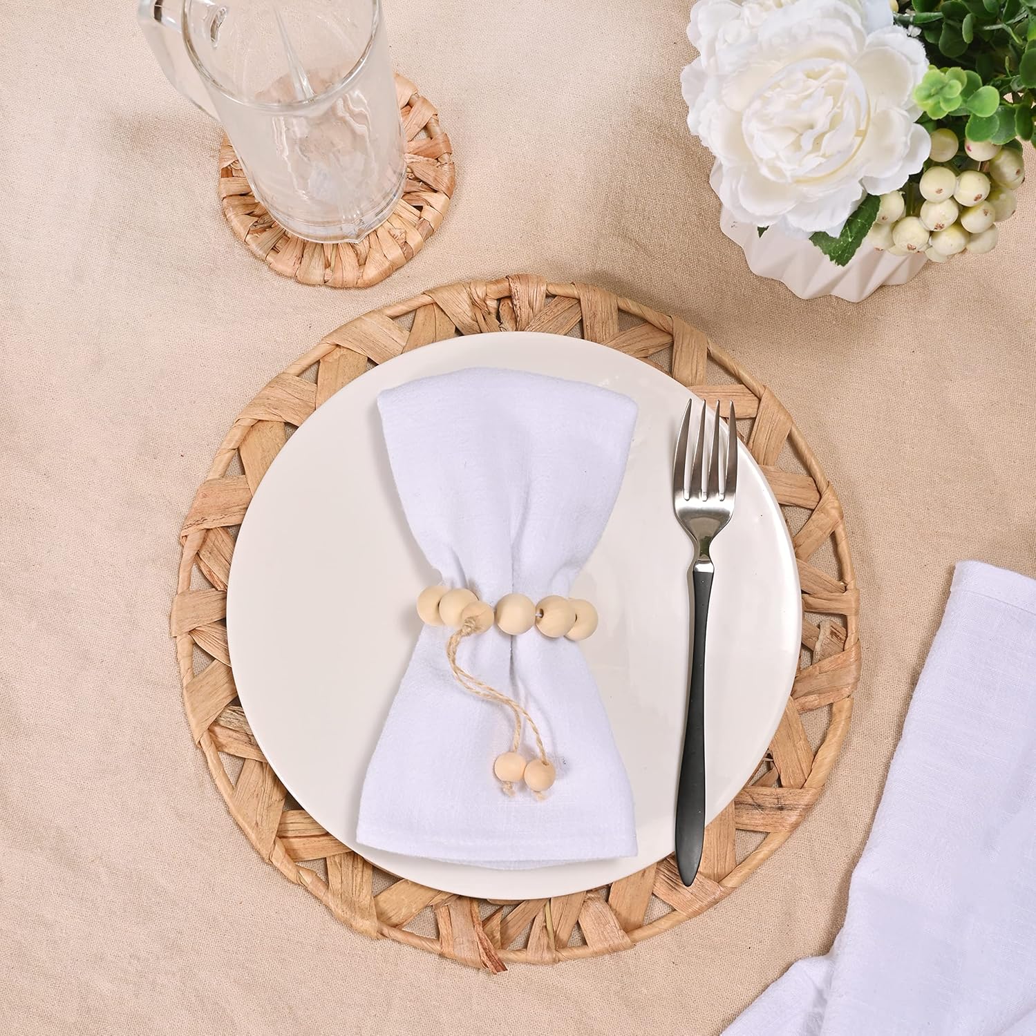 Woven Placemats for Dinning Table Set of 12, Farmhouse Water Hyacinth Place Mats, Braided Straw Table Mats Boho Handmade Round Placemats Heat Resistant Non-Slip