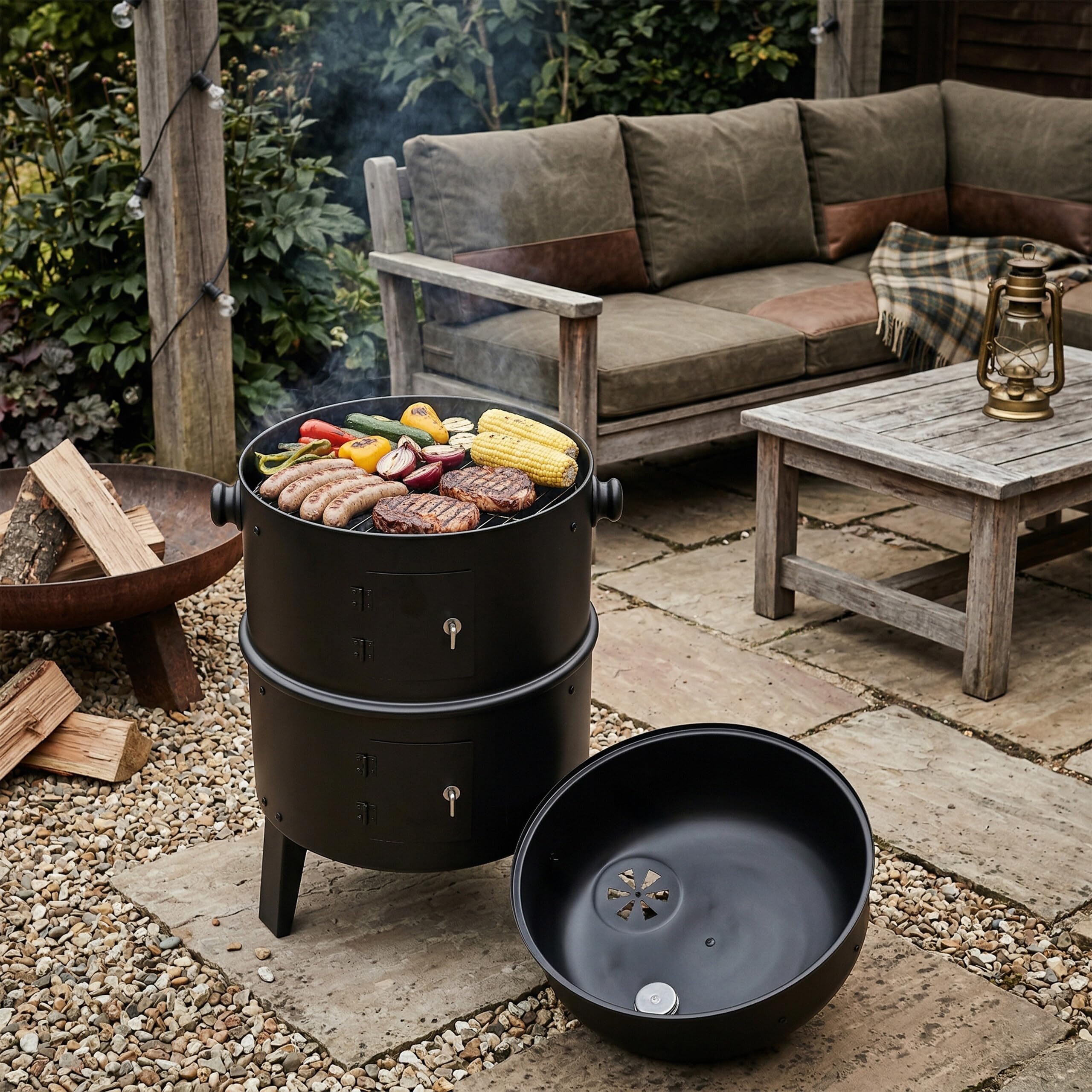 Relaxdays Smoker 3in1 Affumicatore/Griglia/Cottura, nero