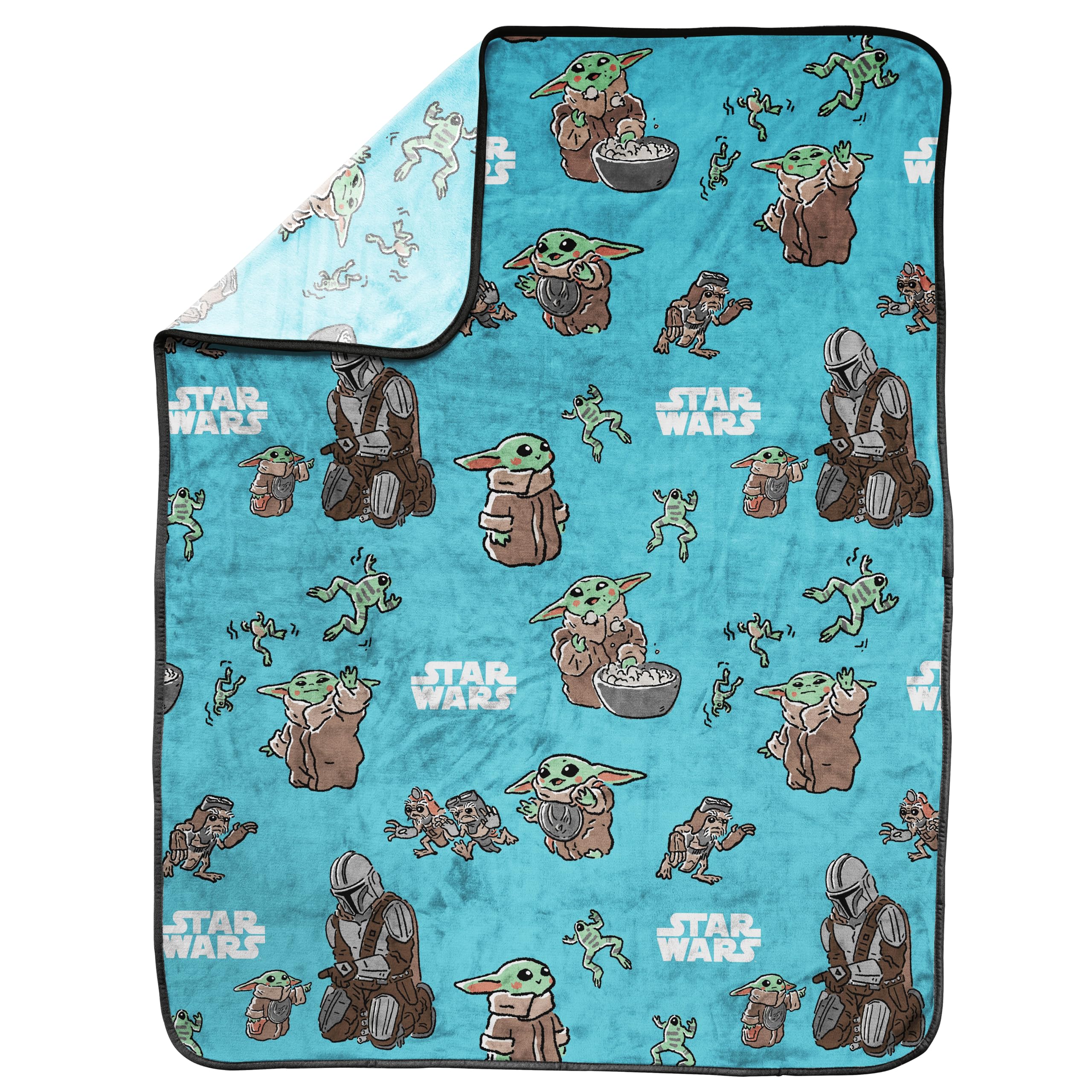 Jay Franco Kids Star Wars The Mandalorian Plush Throw Blanket – 100x130cm Soft & Cosy Fleece Throw for Bedroom & Sofa Décor, Official Licensed Product, Blue