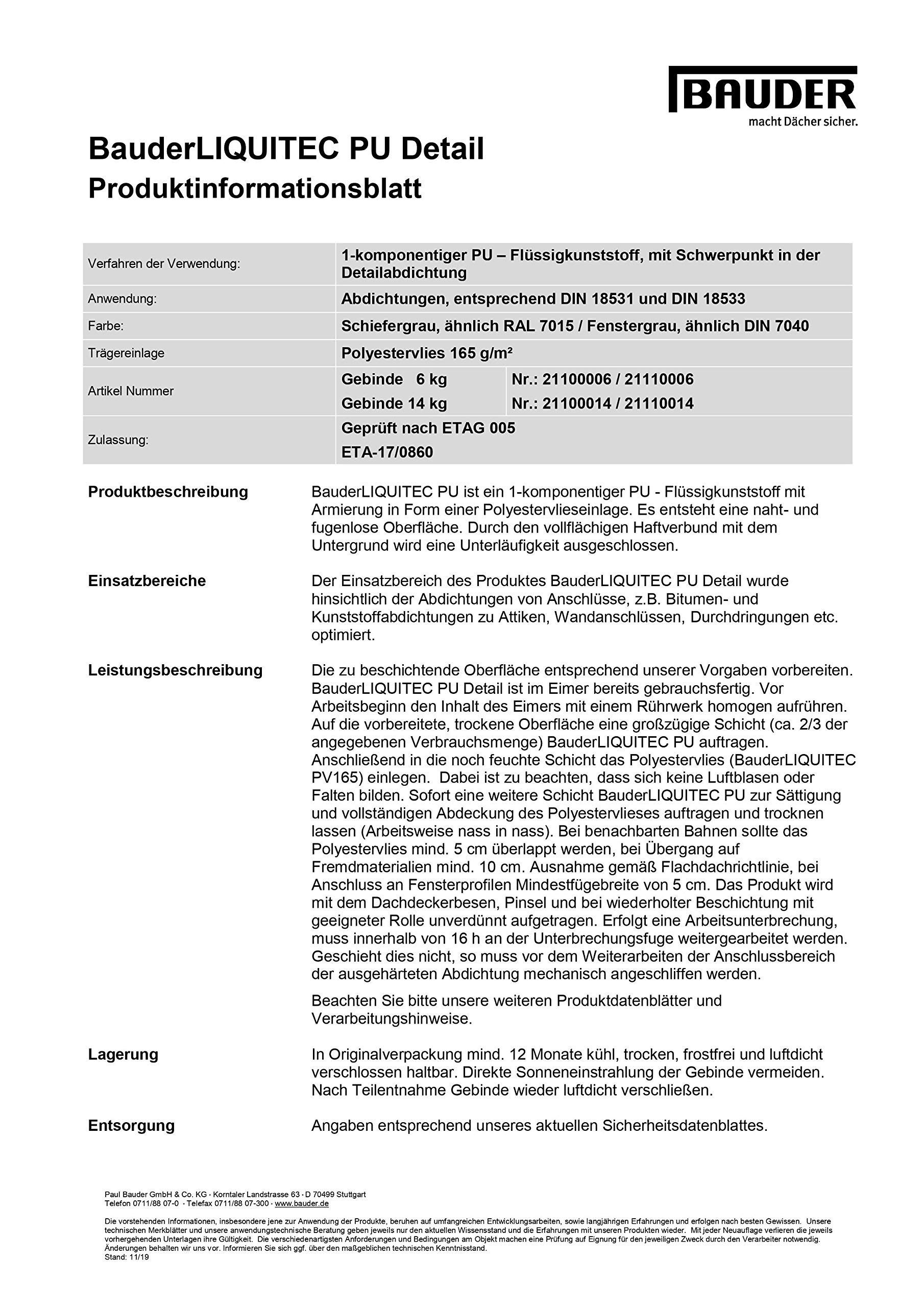diffutec BAUDER LIQUITEC PU Detail Profi Pack 1-komponentiges, lösemittelfreies PU Flüssigkunststoff-System inklusive Zubehör (RAL 7040 fenstergrau)