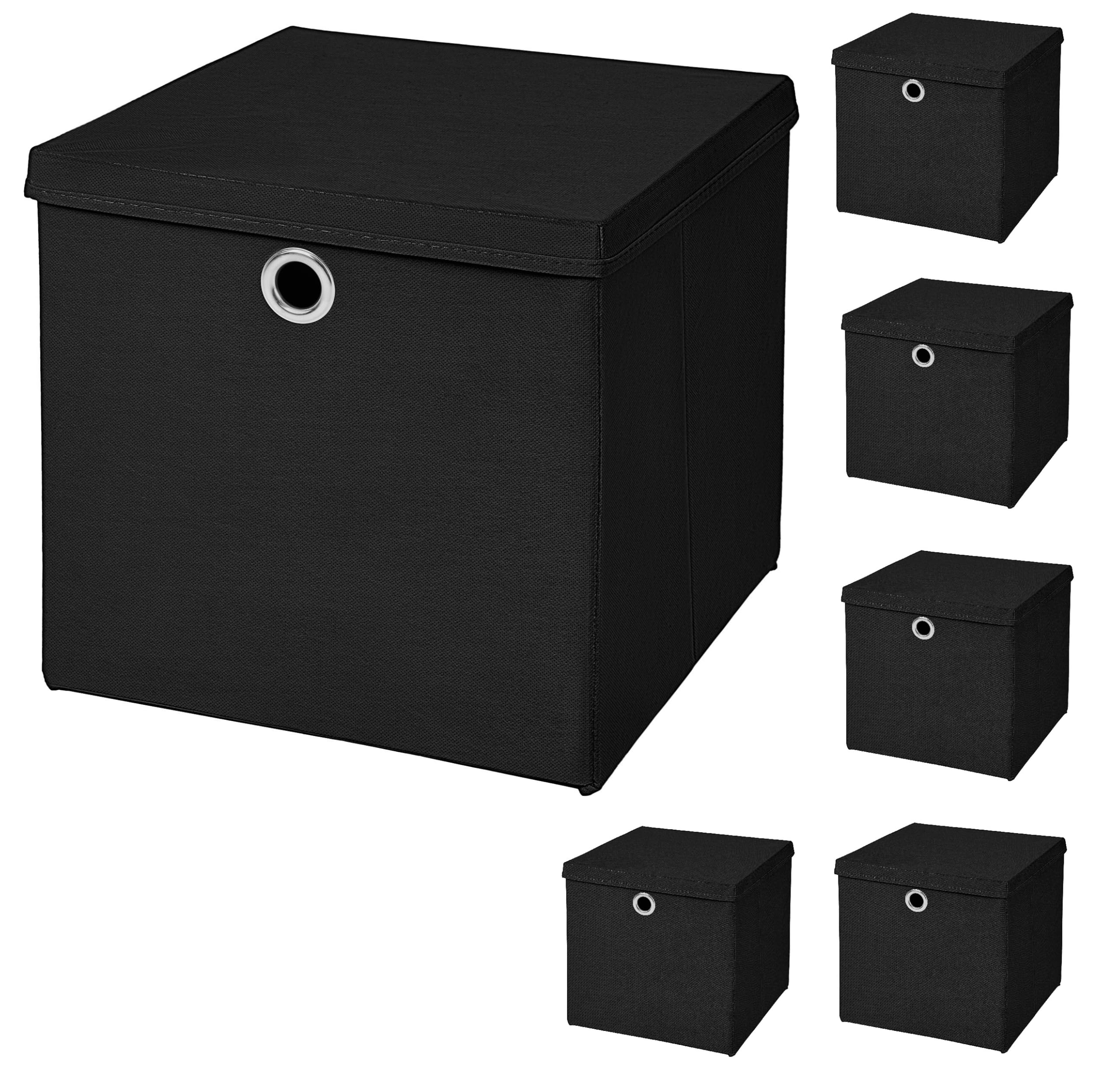 6er Set Schwarz Faltbox 28 x 28 x 28 cm Aufbewahrungsbox faltbar mit Deckel