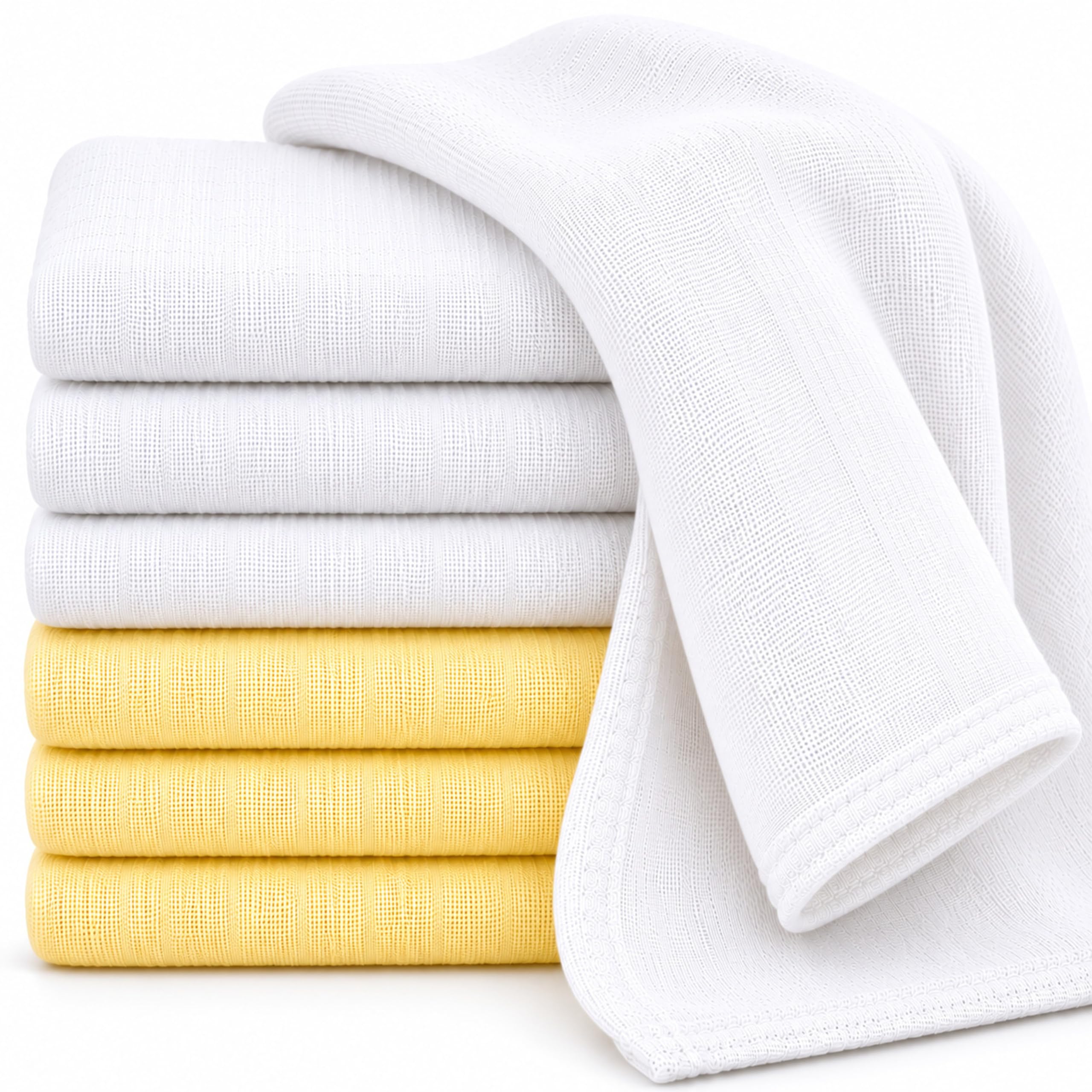 6 x SUPREME QUALITY MUSLIN SQUARES 100% COTTON 72X 72CM (3 YELLOW/3 WHITE)-image-38