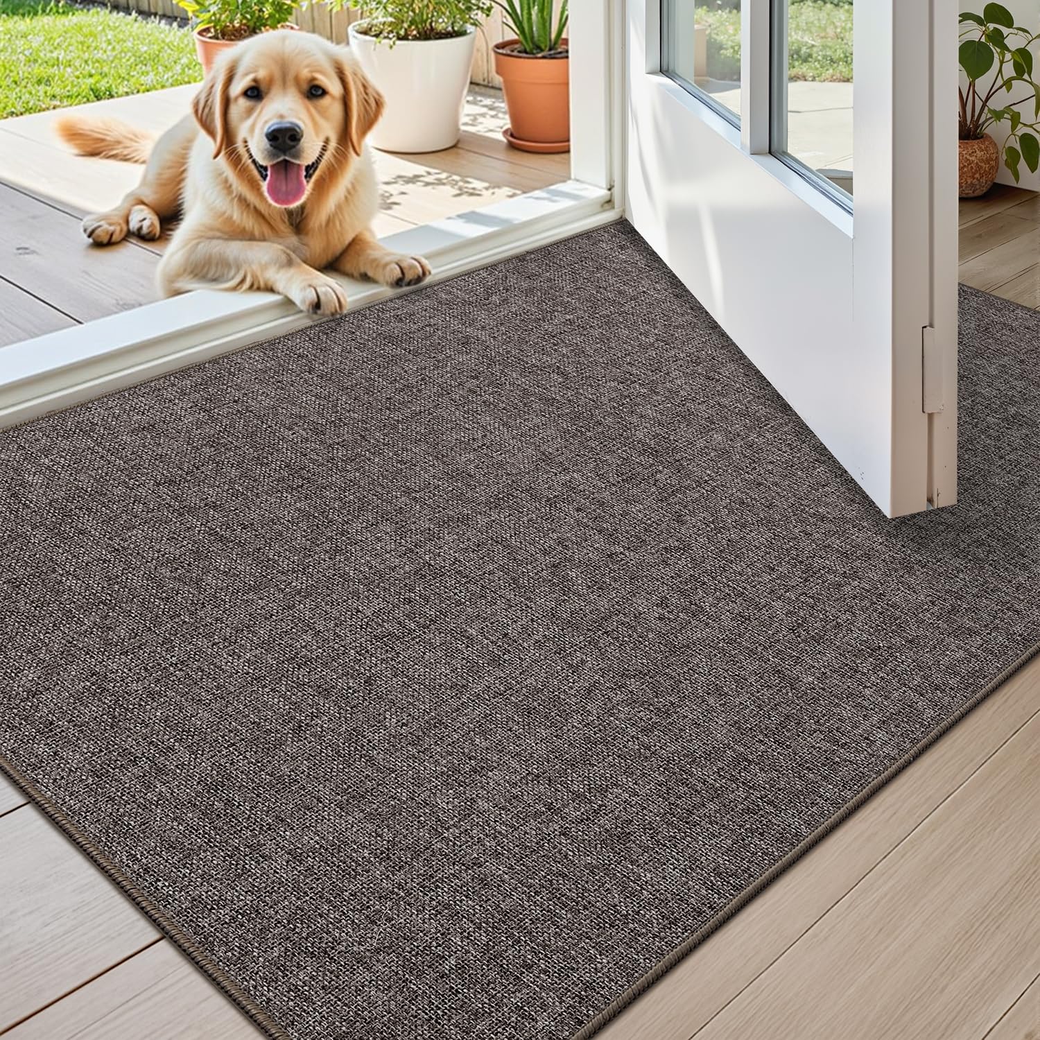 Color&Geometry Ultra Thin Indoor Door Mat (Rolled-up NO Creases) 24"x36", Non Slip Rubber Backed Dirt Trapper Door Mat Indoor Entrance, Low Profile Entryway Mat, Easy Clean Entry Mat, Grey-brown Linen