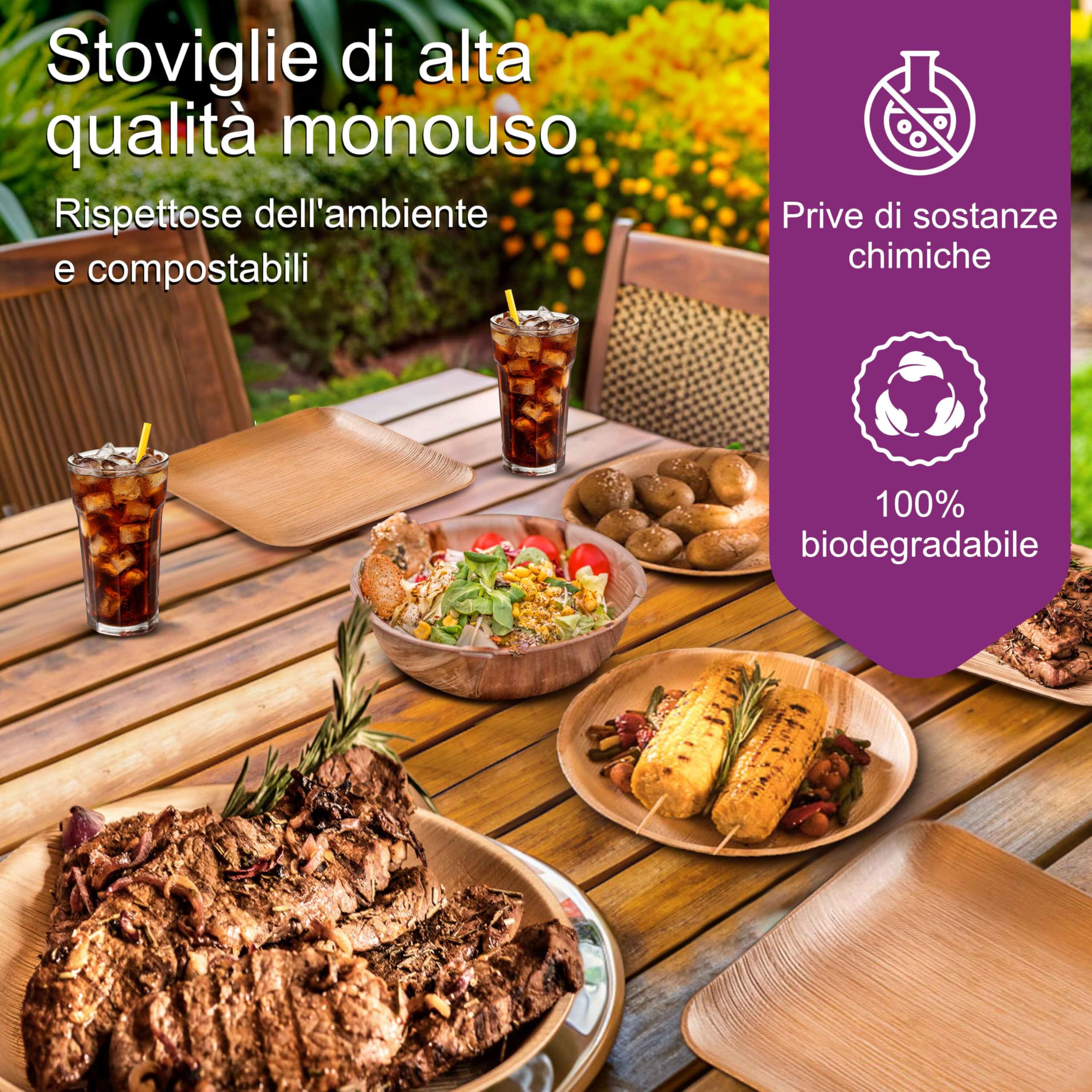 Piatti In Foglia Di Palma Waipur - 50 Pezzi 18x18 Cm, Biodegradabili E Compostabili