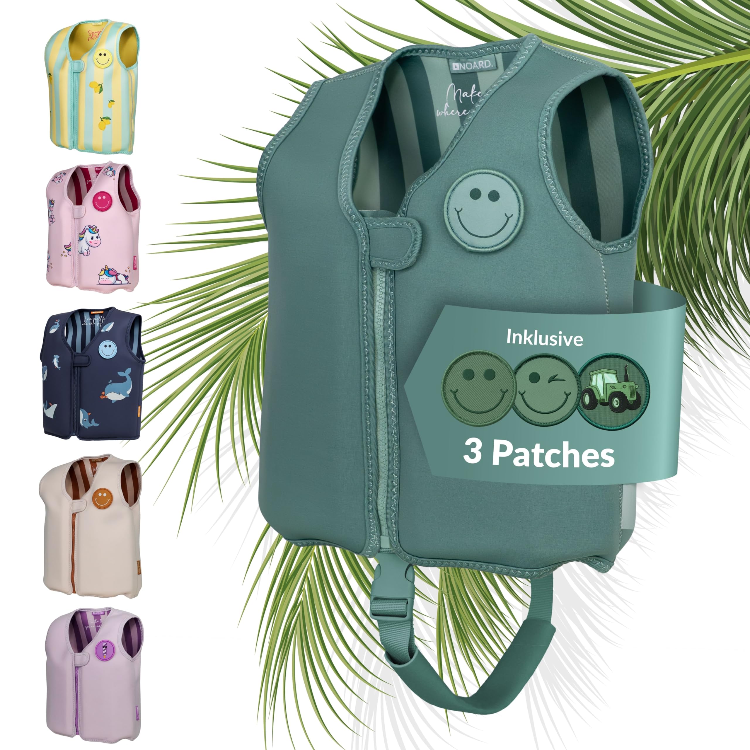 NOARD Kinder Schwimmweste | Schwimmhilfe mit Klett-Patches zum Personalisieren | In verschiedenen Designs & Größen | 15–30 kg | 2–6 Jahre | EN 13138-1:2021 Zertifiziert für sicheres Schwimmenlernen
