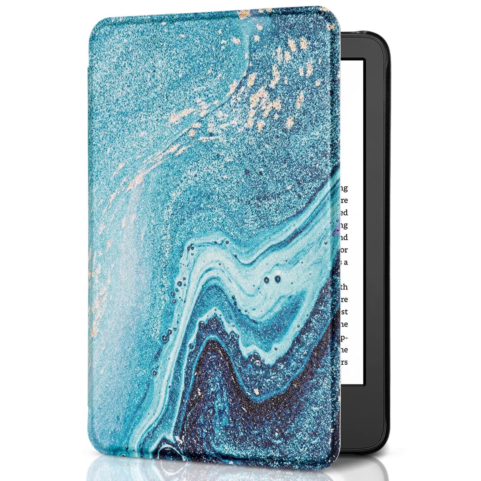 CoBak Case for All New 6 Inch E-Reader 2024 and 2022 (11 Generation) - PU Leather Smart Cover, Auto Sleep and Wake, not Compatible with Kobo Clara Orchids,TealMarble