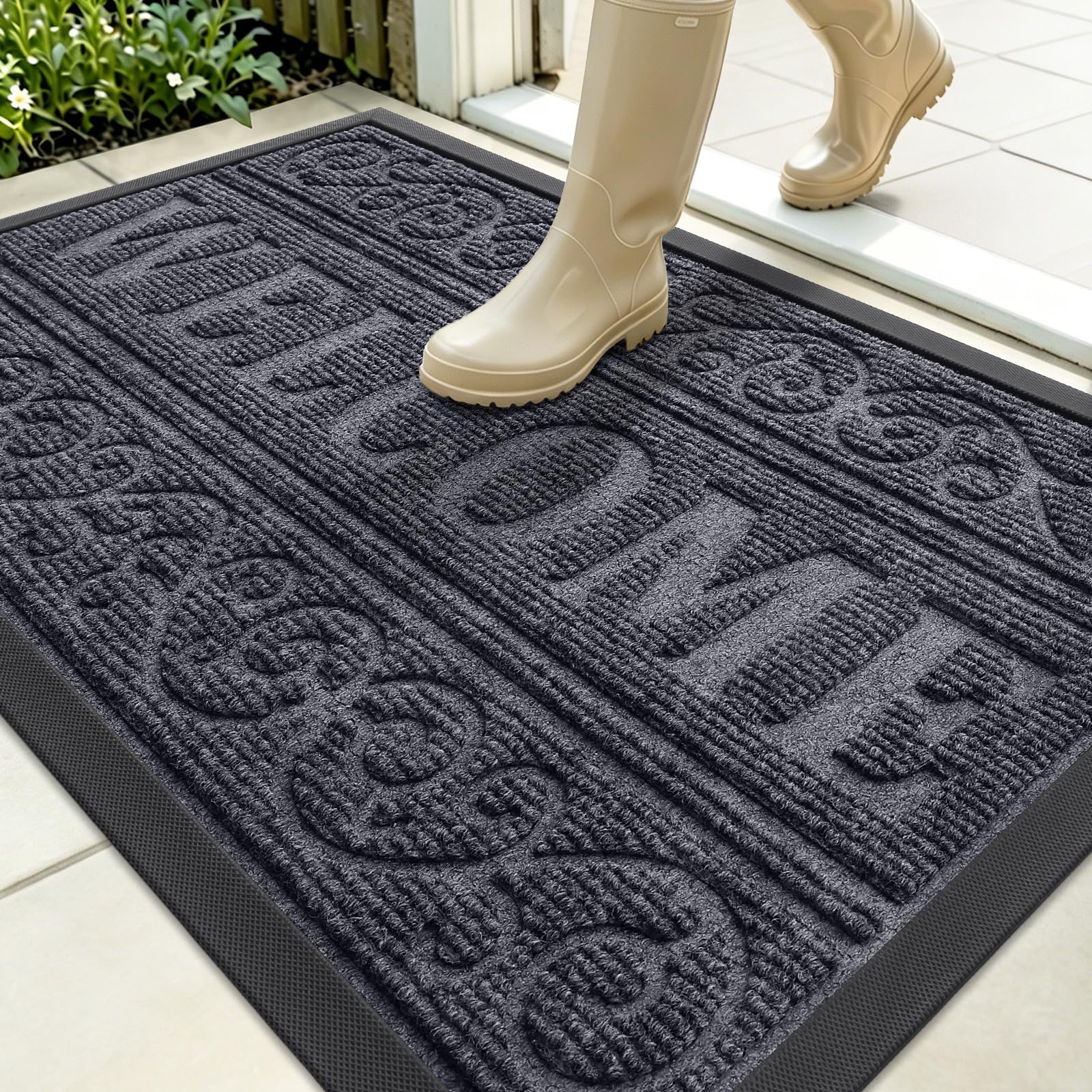 OLANLY Welcome Door Mat Indoor Outdoor 35x23, Heavy-Duty Rubber Doormat